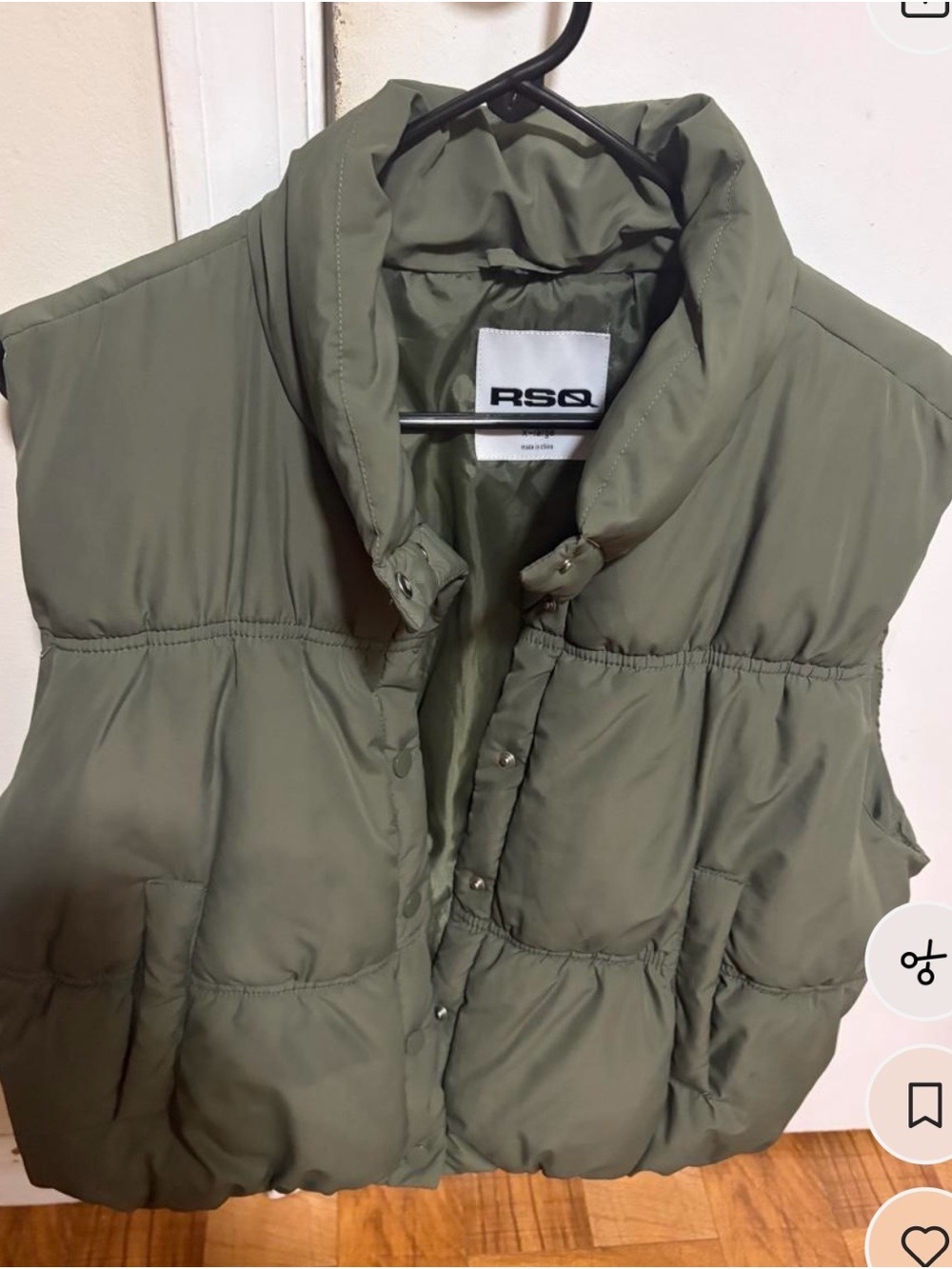 RSQ Olive Green Quilted Puffer Vest